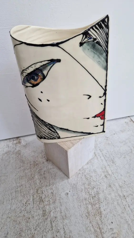 JC2404 Astrid lustre hand painted face vase 2023 by Jonathan Cox Ceramics from Barewall Art Gallery