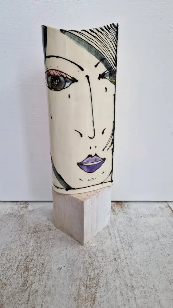 JC2406 Leonora lustre hand painted face vase 2023 by Jonathan Cox Ceramics from Barewall Art Gallery