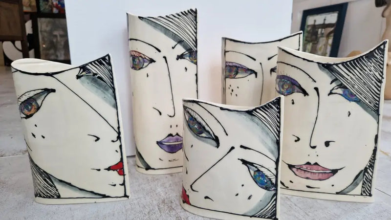 JC2406 Leonora lustre hand painted face vase 2023 by Jonathan Cox Ceramics from Barewall Art Gallery