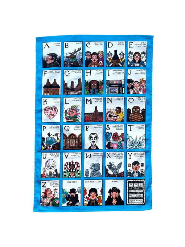 KK5 Stoke on Trent A-Z Alphabet Tea Towel 2025 by Kidda Kinsey Textiles from Barewall Art Gallery