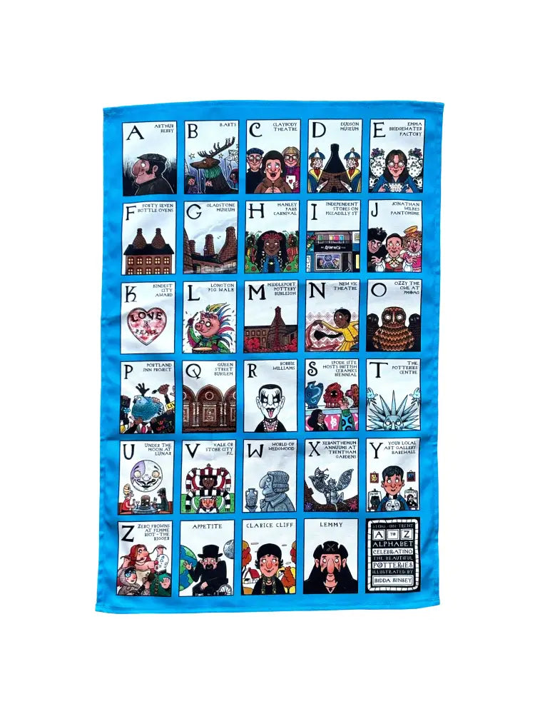 KK5 Stoke on Trent A-Z Alphabet Tea Towel 2025 by Kidda Kinsey Textiles from Barewall Art Gallery