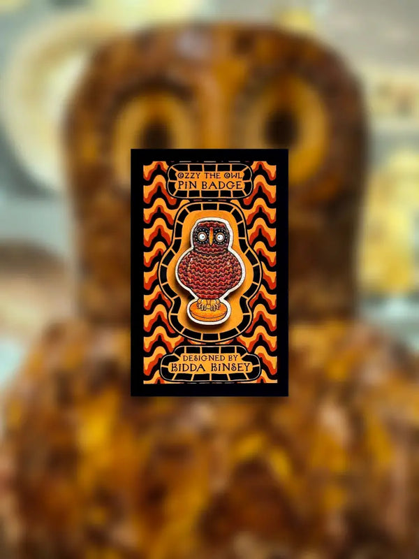 KK9 Ozzy the Owl Badge Pin 2025 by Kidda Kinsey Gift from Barewall Art Gallery