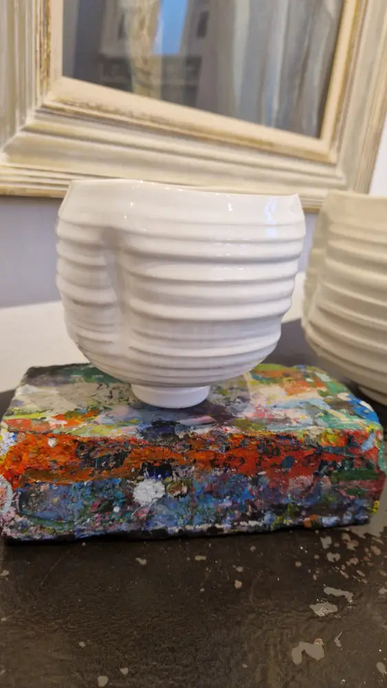 KM2 Small White Wibble Wobble Bowl by Kevin Millward Ceramics from Barewall Art Gallery