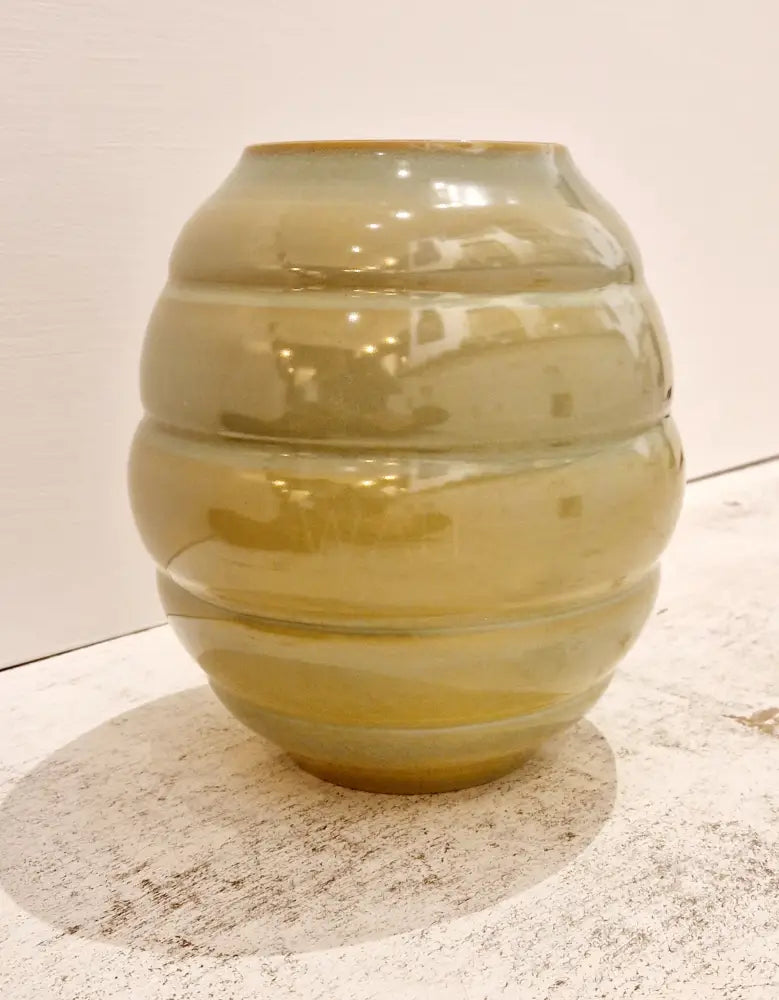 Large porcelain vase celedon green with rings c1930s by Agnete Hoy for Bullers Ceramics from Barewall Art Gallery