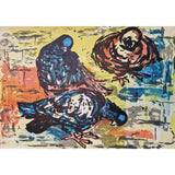 LD1 Pigeons Linocut c1950s by Leslie Duxbury Original Art from Barewall Art Gallery