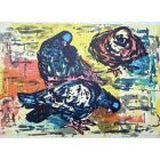 LD1 Pigeons Linocut c1950s by Leslie Duxbury Original Art from Barewall Art Gallery
