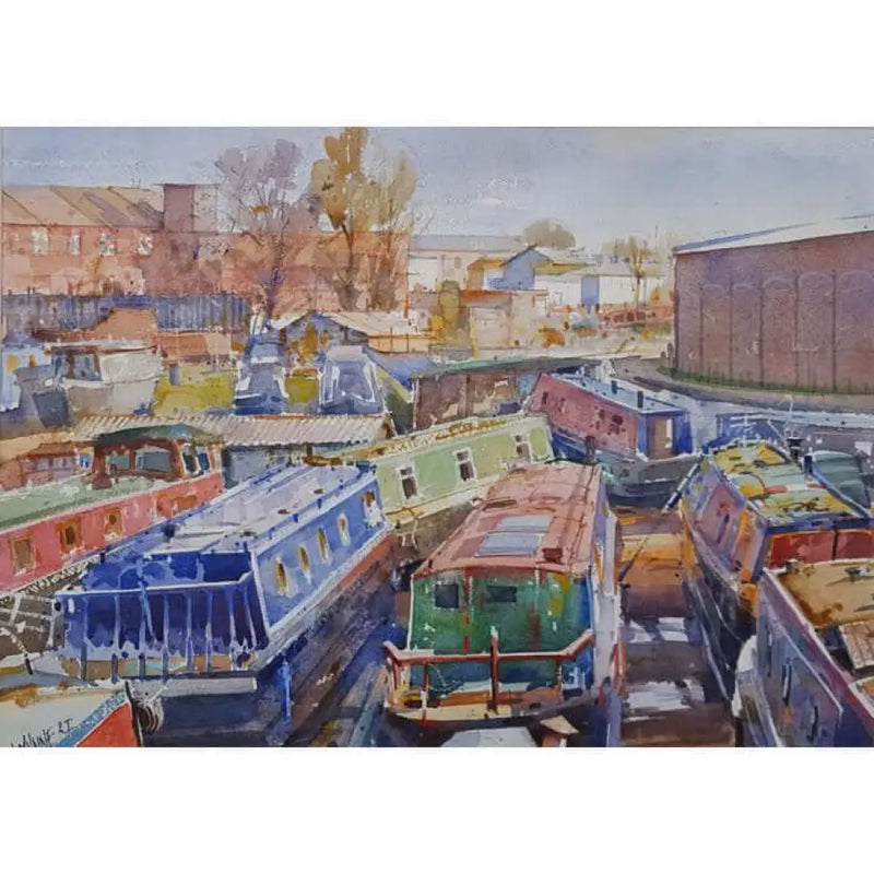 Longport Boat Yard, Trent and Mersey Canal by Geoffrey Wynne RI Original Art from Barewall Art Gallery