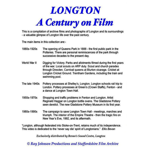 Longton - A Century on Film Stoke on Trent Historical Film DVD DVD from Barewall Art Gallery