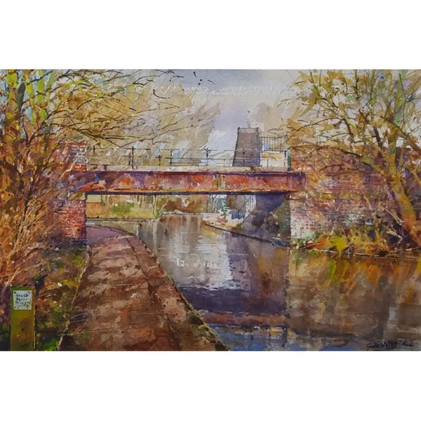 Low light approaching bridge, Trent and Mersey Canal 2016 by Geoffrey Wynne RI Original Art from Barewall Art Gallery
