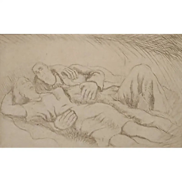 Man and Woman Resting Etching 1943 by Norman Cope Original Art from Barewall Art Gallery