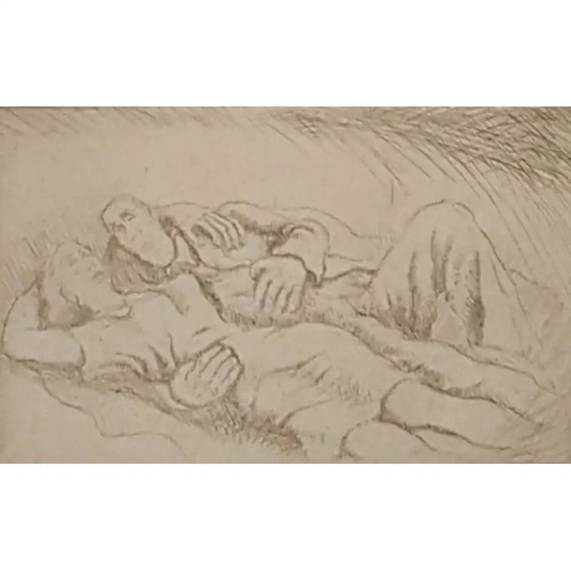 Man and Woman Resting Etching 1943 by Norman Cope Original Art from Barewall Art Gallery