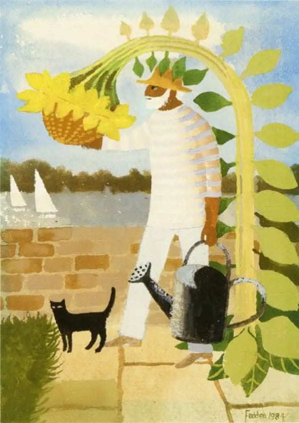 Mary Fedden Art Greeting Cards by Mary Fedden Mary Fedden Julian and Sunflower greetings card Cards from Barewall Art Gallery