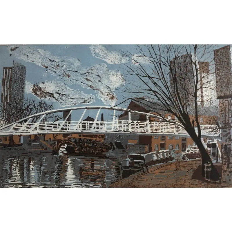 Merchants Bridge, Manchester Linocut 2020 by Jayne Pellington Linocut from Barewall Art Gallery