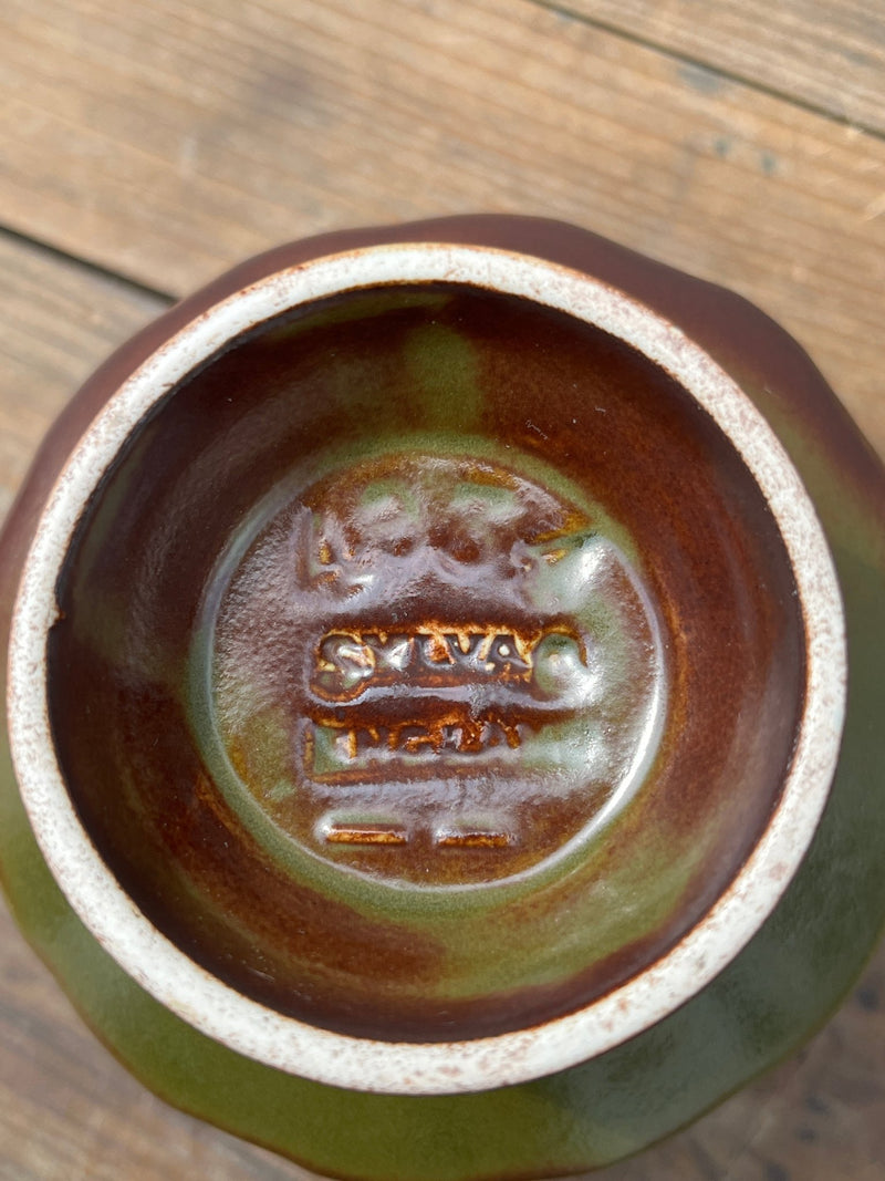 Mid Century Sylvac Green and Brown shallow vase. By Lost and Found Projects by Barewall