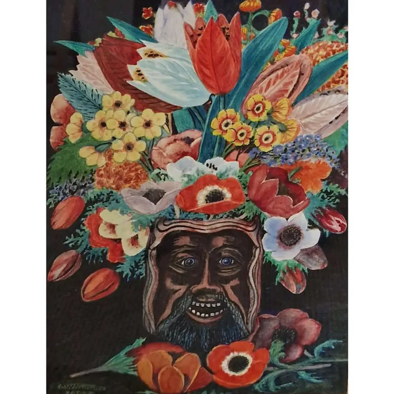 Mixing Flowers in Old Mug 1943 Watercolour 1943 by CW Brown Original Art from Barewall Art Gallery