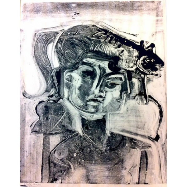 Monoprint Woman with A Cat 1962 by John Shelton Original Art from Barewall Art Gallery