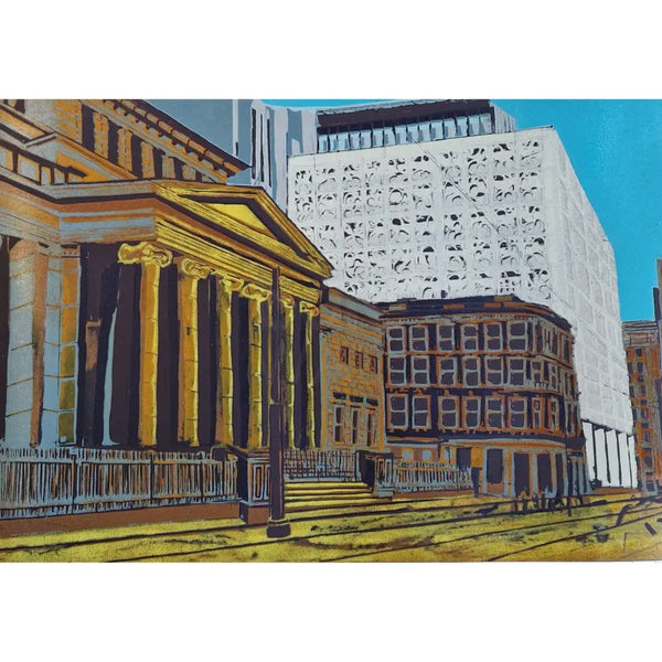 Mosley Street, Manchester 2022 by Jayne Pellington Linocut from Barewall Art Gallery