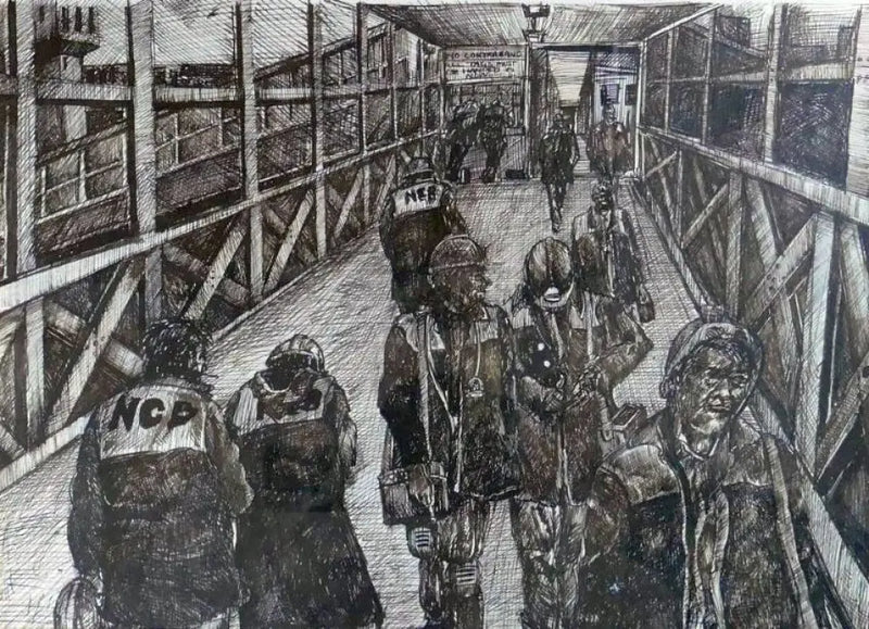 No Contraband Pen and Ink Drawing 1980s by Darren Dean Original Art from Barewall Art Gallery