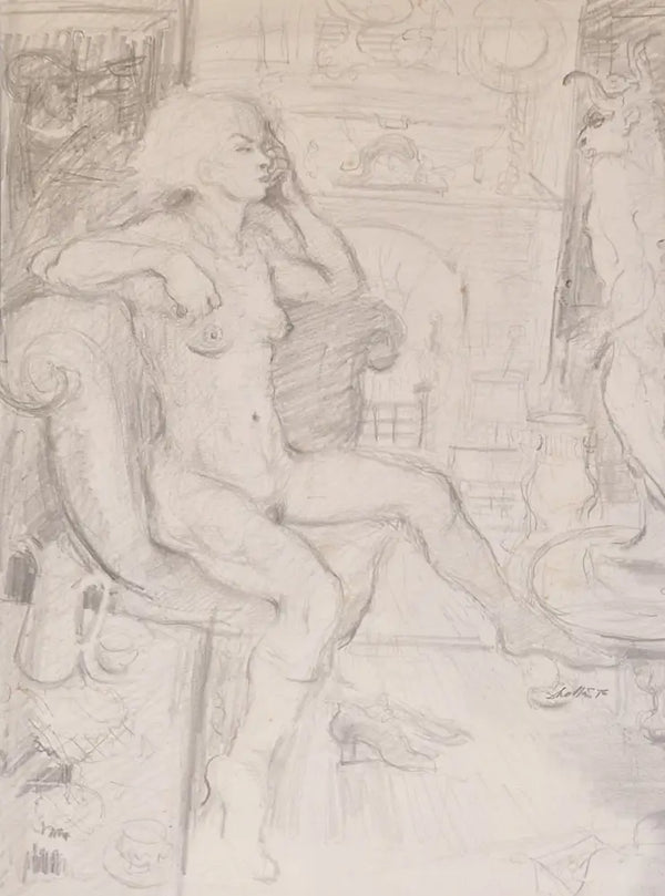 Nude with Satyr 1975 by John Shelton Original Art from Barewall Art Gallery
