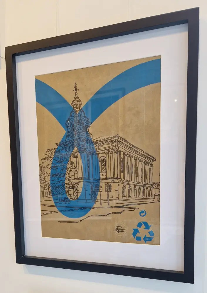Old Town Hall Burslem on a Primark paper bag 2024 by Peter Davis Original Art from Barewall Art Gallery