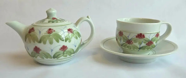 One Person Trio Cup and Saucer and Teapot 1980s by Derek Emms Ceramics from Barewall Art Gallery