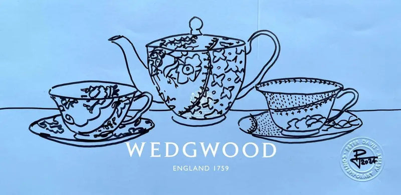 PDB5 Butterfly Bloom tea set on Wedgwood bag 2024 by Peter Davis Original Art from Barewall Art Gallery