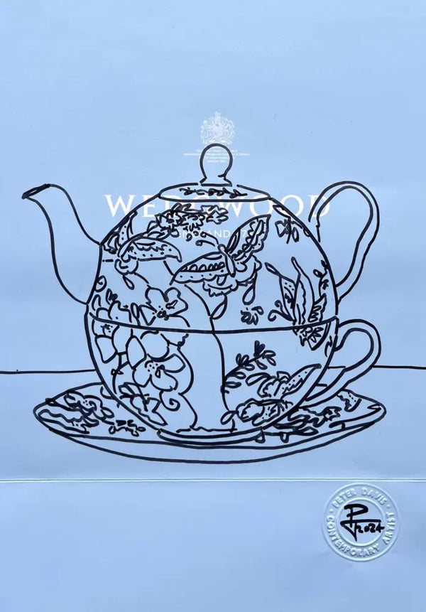 PDB8 Butterfly Bloom Tea for One on Wedgwood bag 2024 by Peter Davis Original Art from Barewall Art Gallery