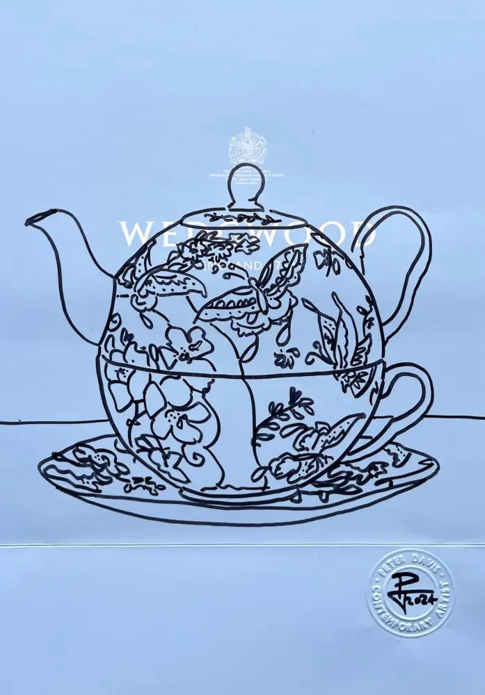 PDB8 Butterfly Bloom Tea for One on Wedgwood bag 2024 by Peter Davis Original Art from Barewall Art Gallery