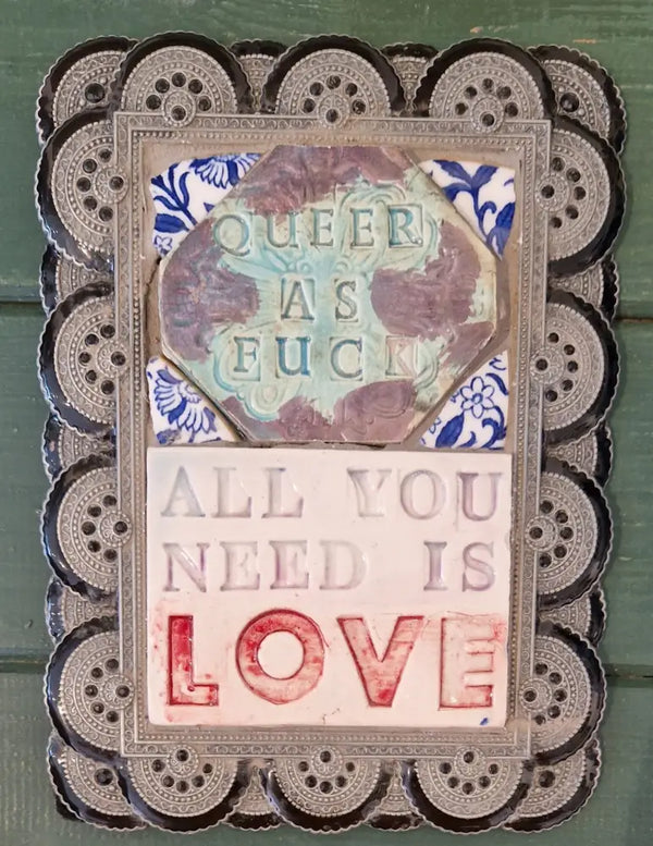Queer as Fuck All You Need is Love 2023 by Philip Hardaker Ceramics from Barewall Art Gallery