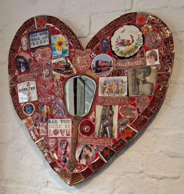 Red Heart with Cherish Life Key to Your Heart with Hand Mirror 2024 by Philip Hardaker Ceramics from Barewall Art Gallery