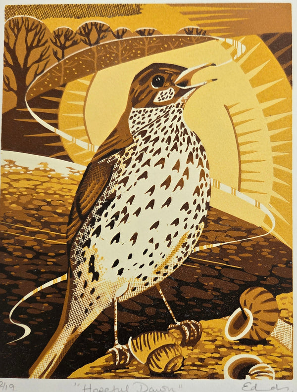 Hopeful Dawn Lino Print 2025 by Louise Edwards
