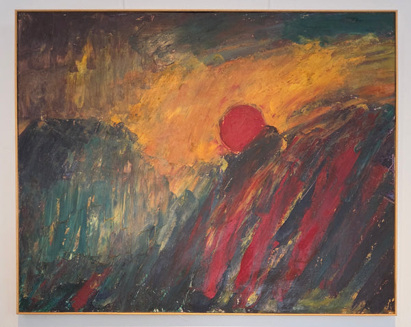 EN073 Sunset in Valley Landscape Oil c1960s by Enos Lovatt