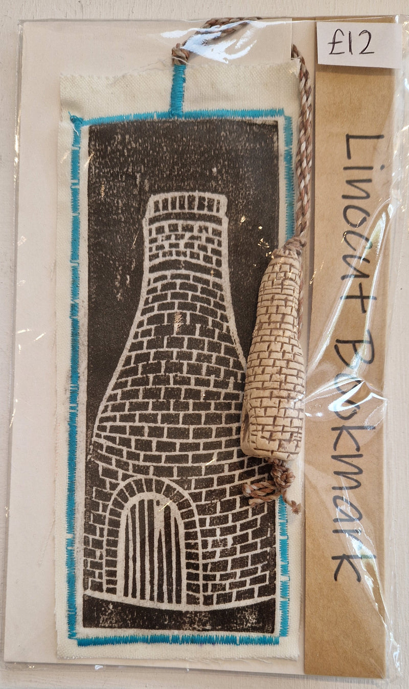 Bottle Kiln Linocut Bookmarks with Clay Bottle  2024 by Shauna McCann