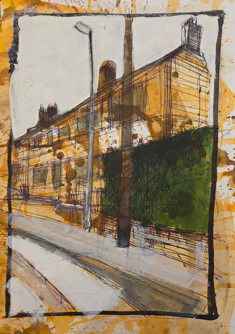 IPSTS031. Telegraph Pole, Hedge and Houses 2024 by Ian Pearsall