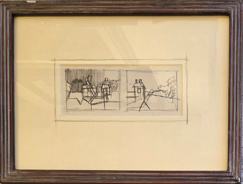 KV002 Duo Small Buildings in Landscape c1943 by Keith Vaughan Original Art from Barewall Art Gallery