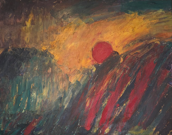 EN073 Sunset in Valley Landscape Oil c1960s by Enos Lovatt