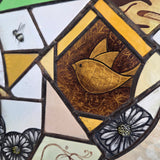 Large square hand painted coloured reclaimed glass panel with lead II 2025  by Bec Davies