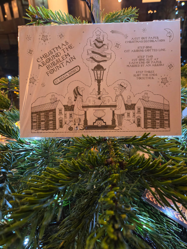 Christmas Around the Burslem Fountain Christmas Decorations 2025 by Kidda Kinsey Cards from Barewall Art Gallery