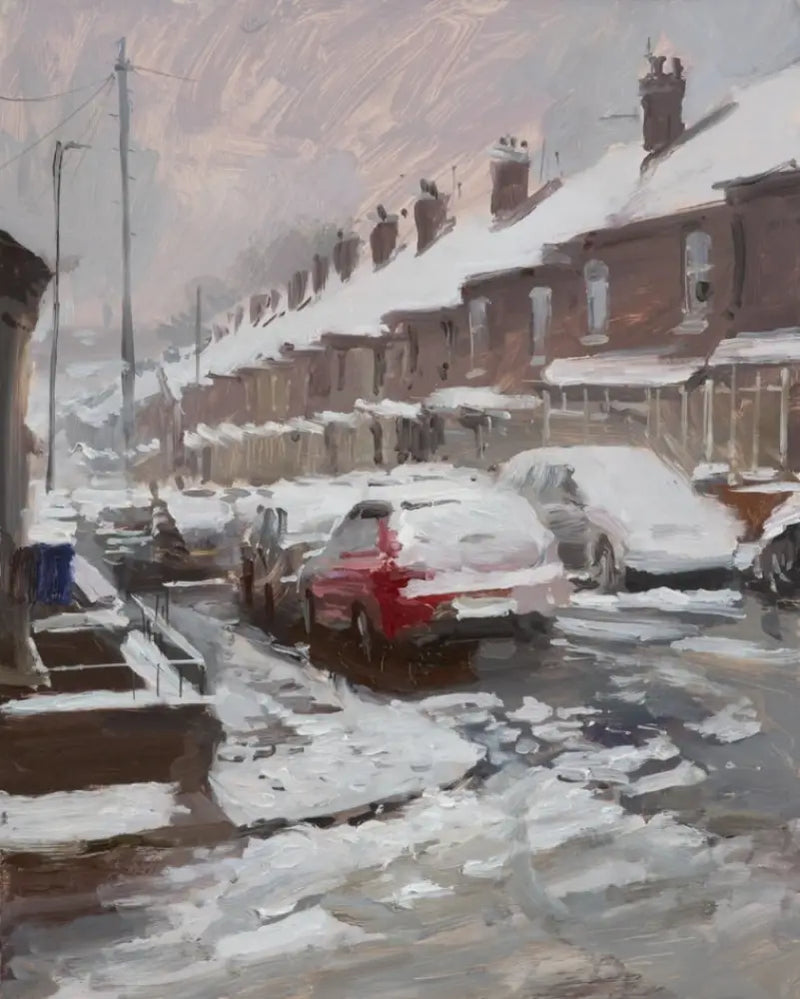 RP02503 Snow Covered Terraces (King William Street) 2024 by Rob Pointon Original Art from Barewall Art Gallery