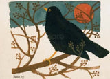 Set of 6 Blackbird in the Snow 2025 Christmas Cards by Mary Fedden RA supporting Artists General Benevolent Institution Cards from Barewall Art Gallery