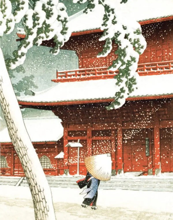 Set of 6 Zojo-Ji Temple in Shiba 2025 Christmas Cards by Kawase Hasui supporting Artists General Benevolent Institution Cards from Barewall Art Gallery