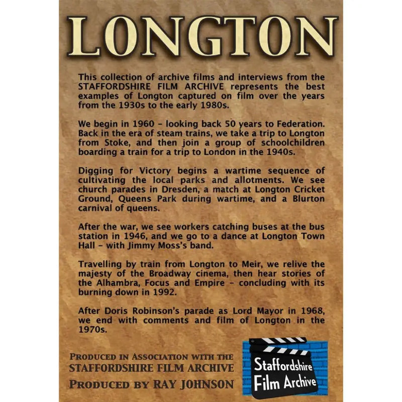 Six Towns on Film - Longton - Stoke on Trent Historical Film DVD DVD from Barewall Art Gallery