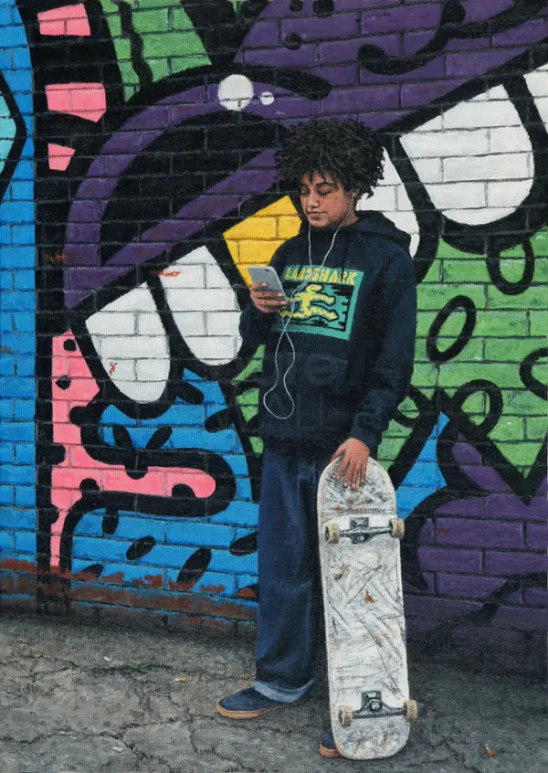 Skater boy painting by Peter Davis Original Art from Barewall Art Gallery