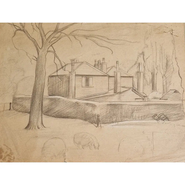 SL1 Farm house drawing c1940s by Stanley Lewis Original Art from Barewall Art Gallery