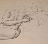 SL12 Female Seated Nude Studies with Hand Study drawing c1940s by Stanley Lewis Original Art from Barewall Art Gallery