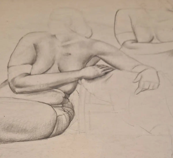 SL12 Female Seated Nude Studies with Hand Study drawing c1940s by Stanley Lewis Original Art from Barewall Art Gallery