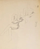 SL12 Female Seated Nude Studies with Hand Study drawing c1940s by Stanley Lewis Original Art from Barewall Art Gallery