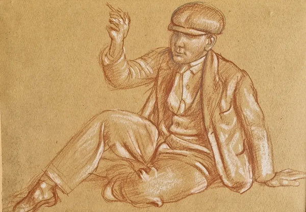 SL13 Man Seated on Ground Figure drawing by Stanley Lewis circa 1930s Original Art from Barewall Art Gallery