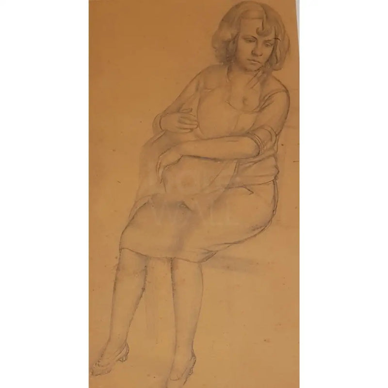 SL7 Woman and Child drawing by Stanley Lewis Original Art from Barewall Art Gallery