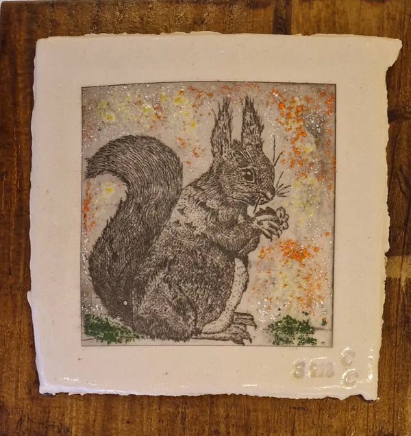 SMP British Wildlife - The Squirrel print on Clay 2024 by Shauna McCann Ceramics from Barewall Art Gallery